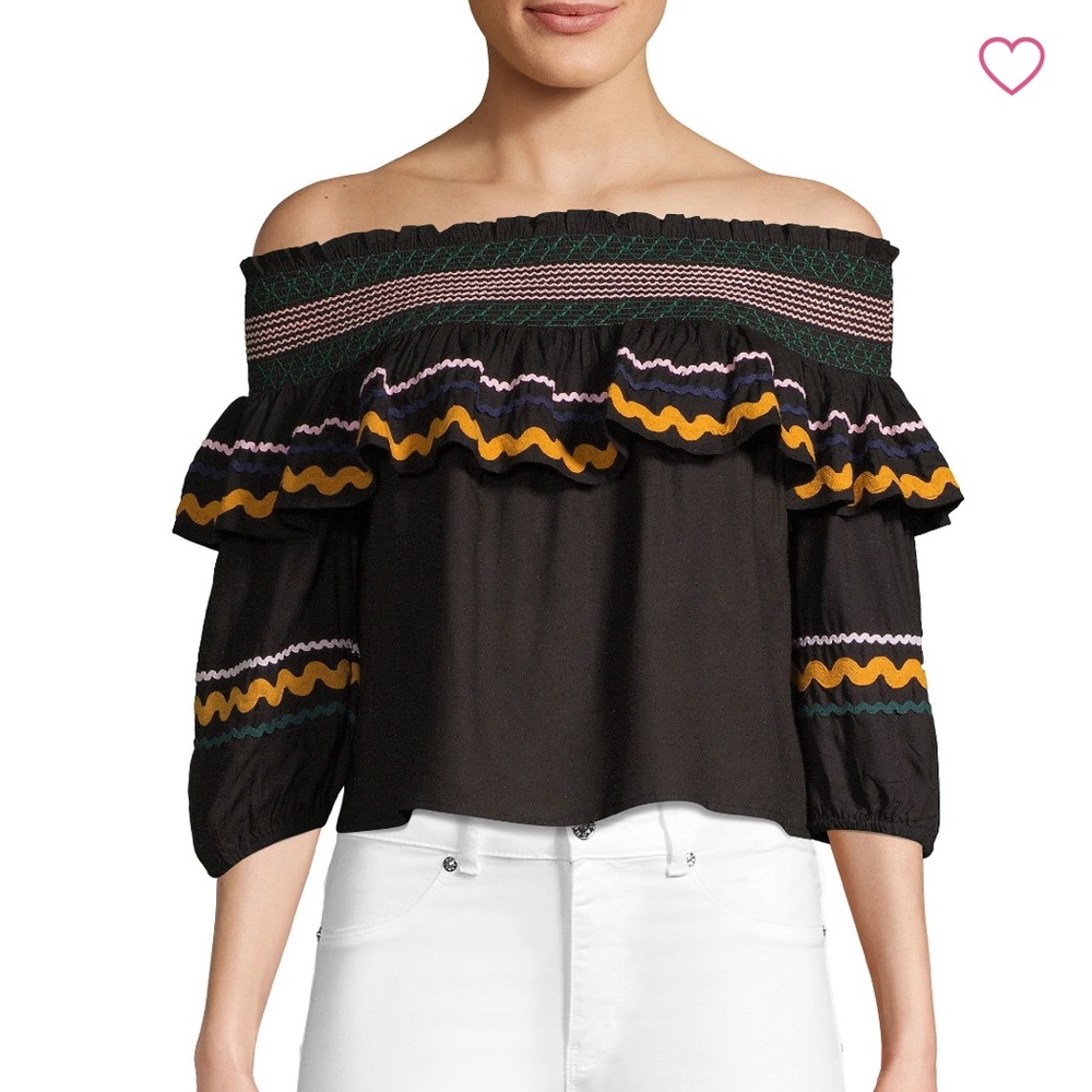 Red Carter Paloma Ruffle Off The Shoulder Crop Top